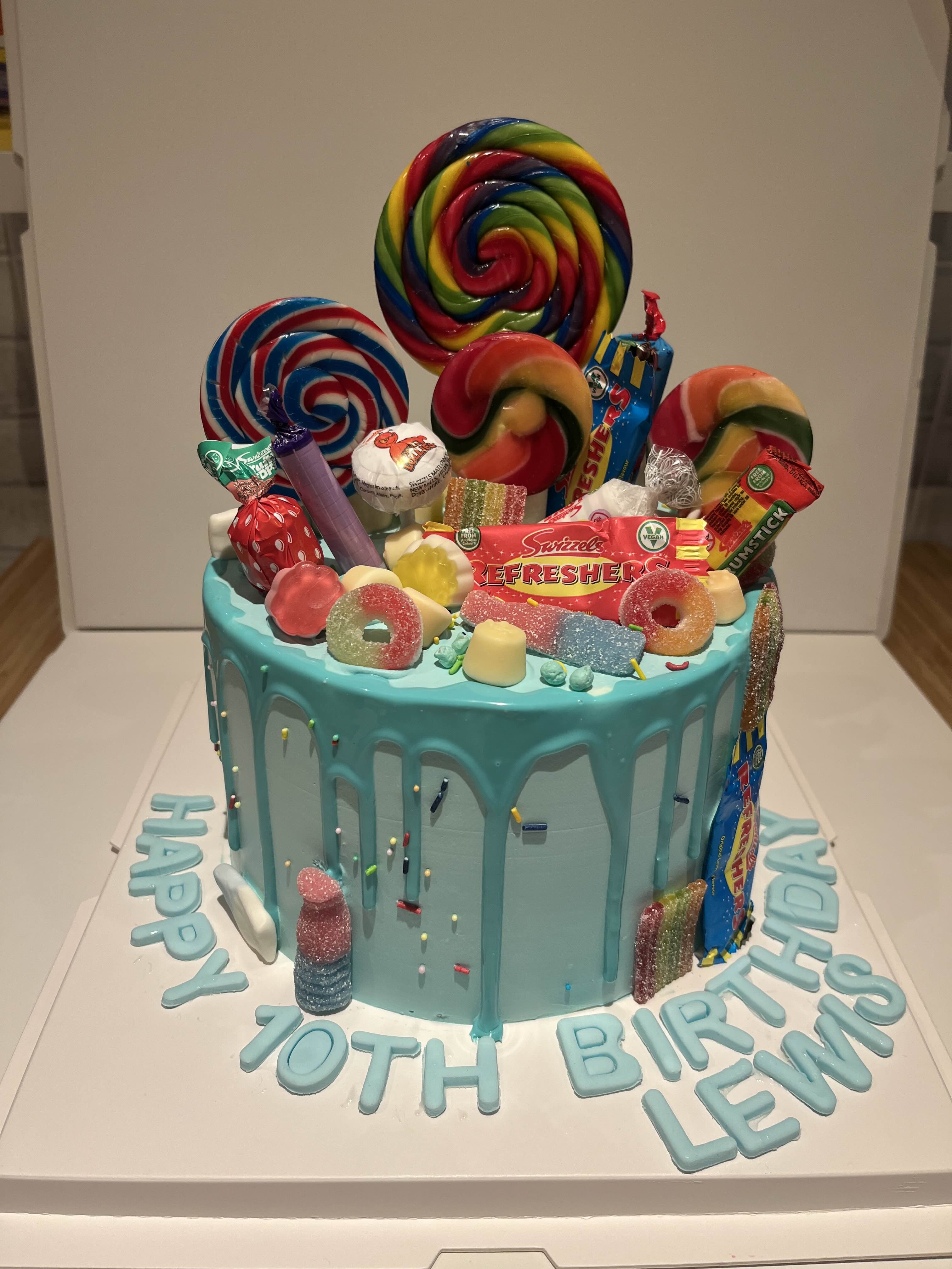 Bright sweetie cake with lollipops for a 10th birthday, La-Luscious Bakery Grays