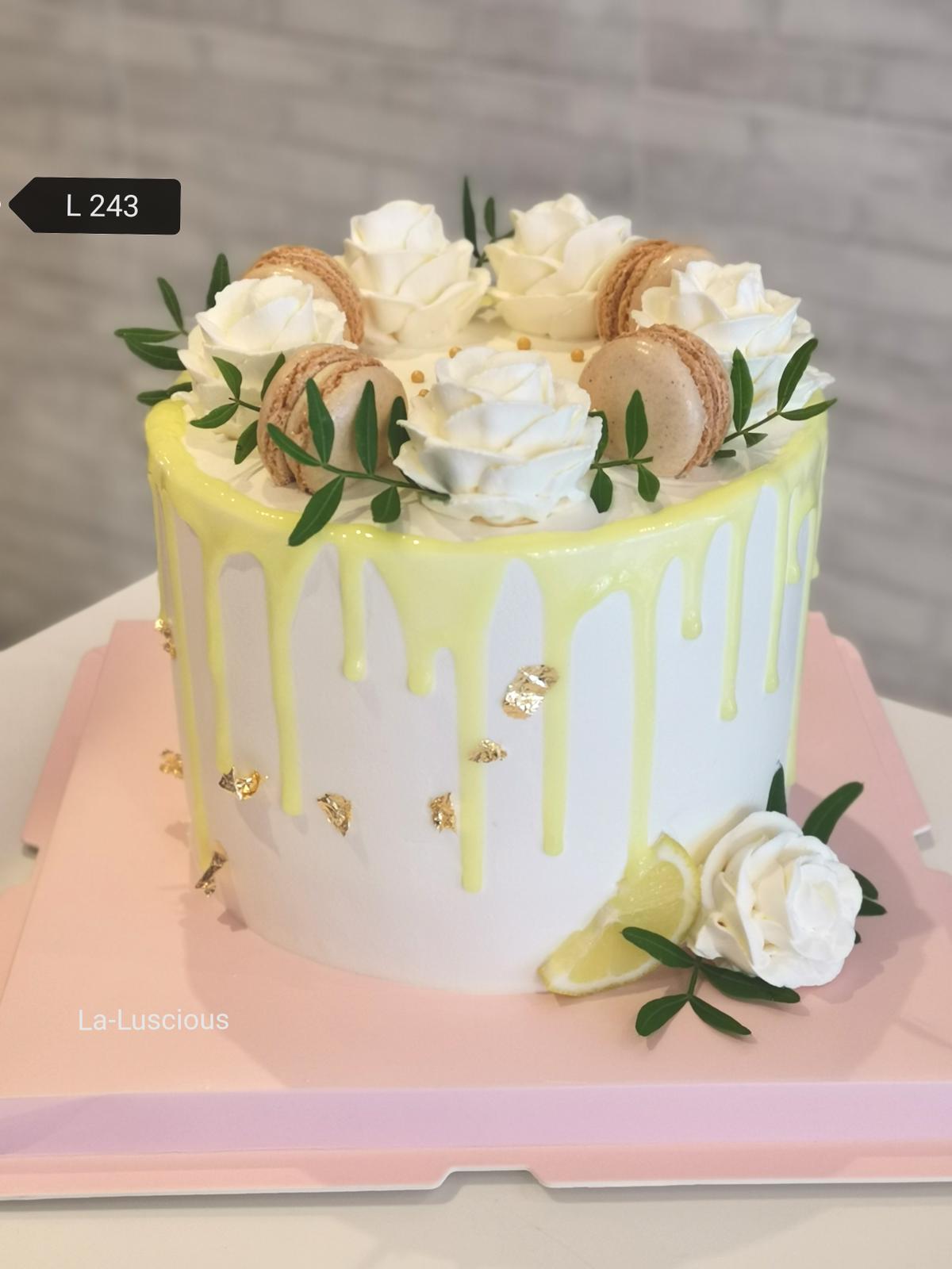 Soft drip celebration cake with buttercream flowers, La-Luscious Bakery Grays