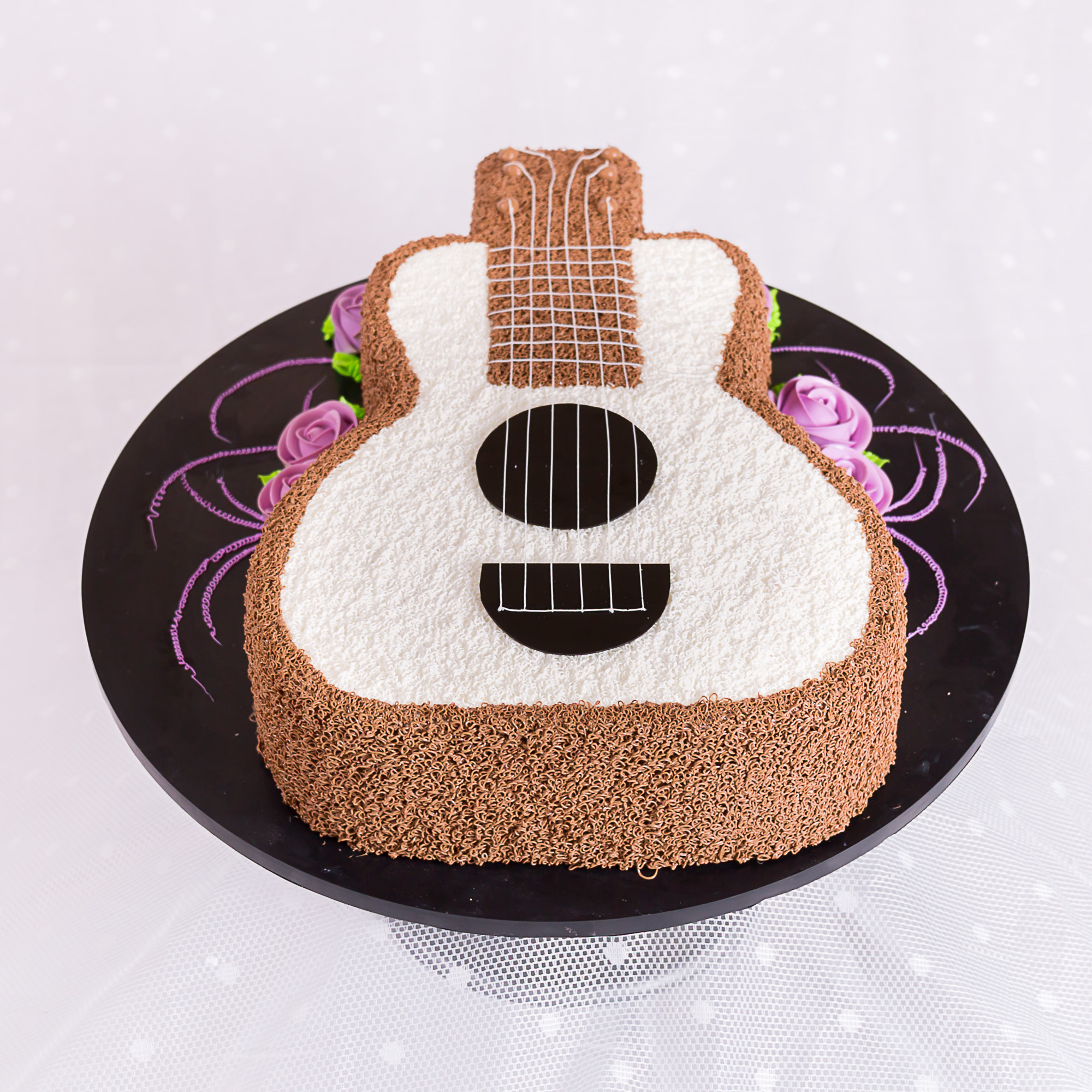 Carved acoustic guitar novelty celebration cake, La-Luscious Bakery Grays