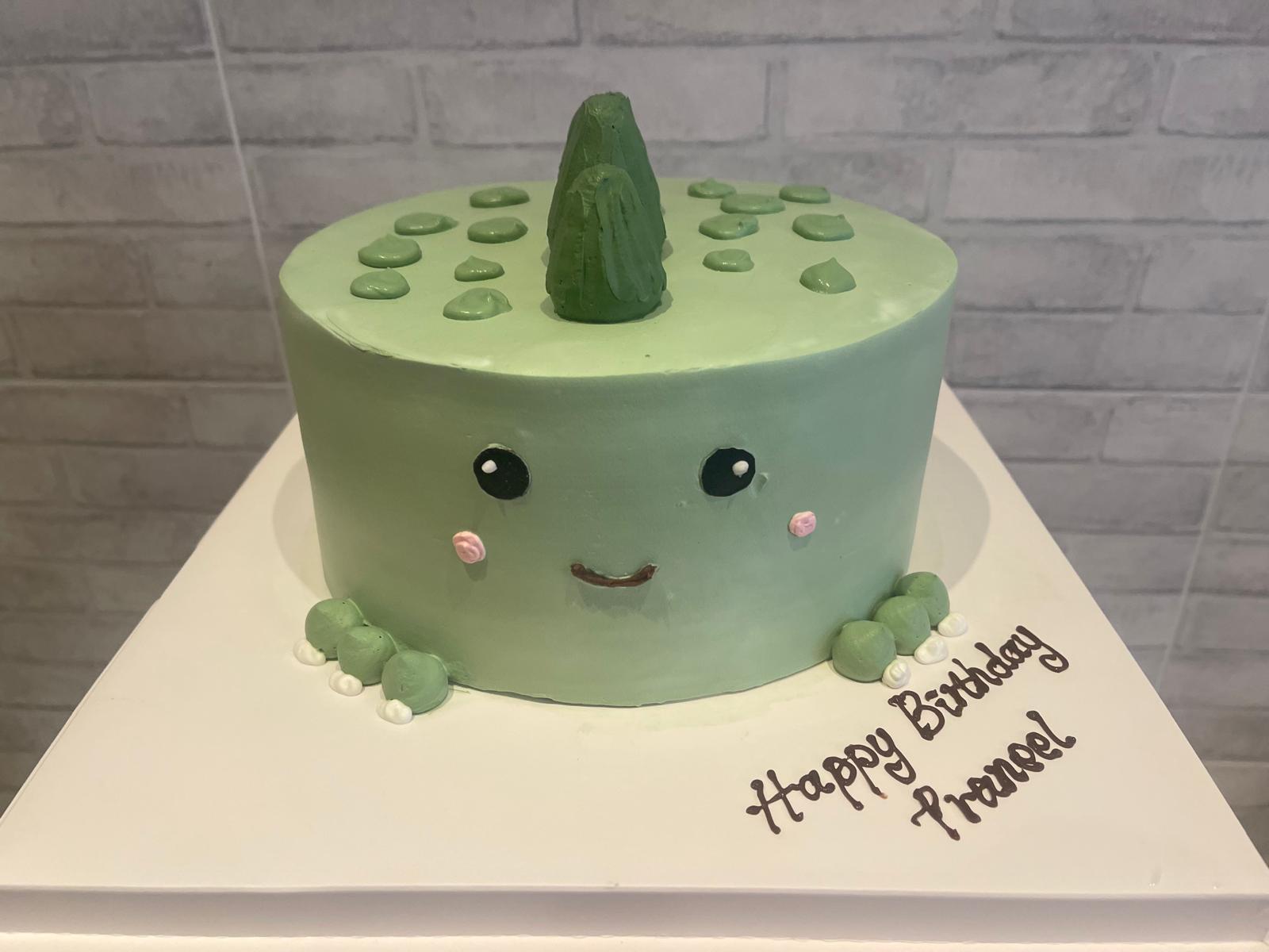 Green dinosaur character cake for a children's birthday, La-Luscious Bakery Grays