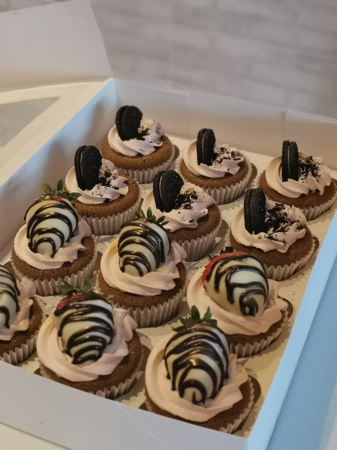 Boxed chocolate cupcakes with swirled buttercream, La-Luscious Bakery Grays