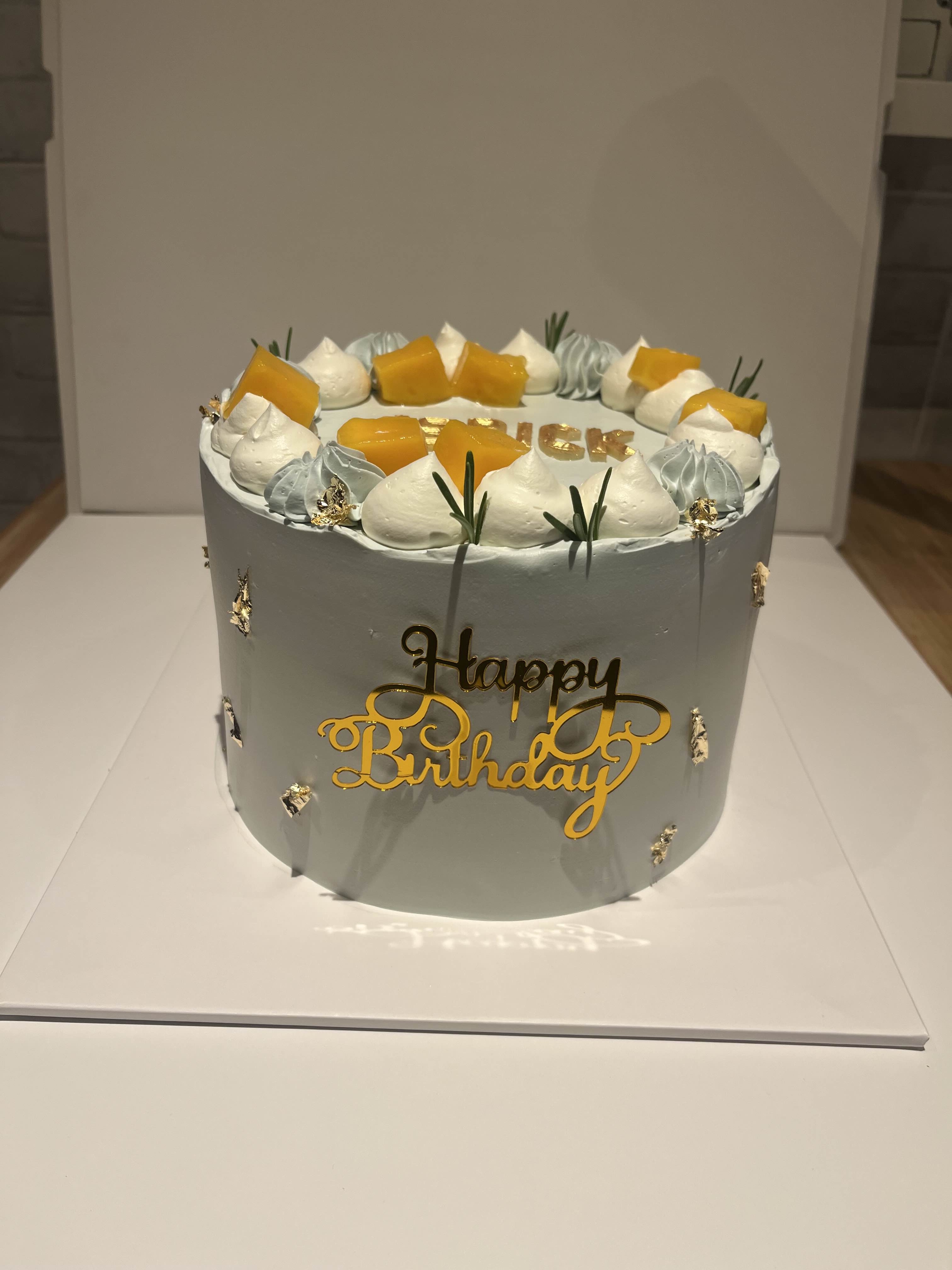 Classic white and gold birthday cake with piped shells, La-Luscious Bakery Grays